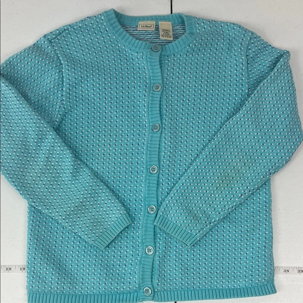 Vintage‎ L.L. Bean Women's Teal  Heart Design Cottagecore Cardigan Size Small